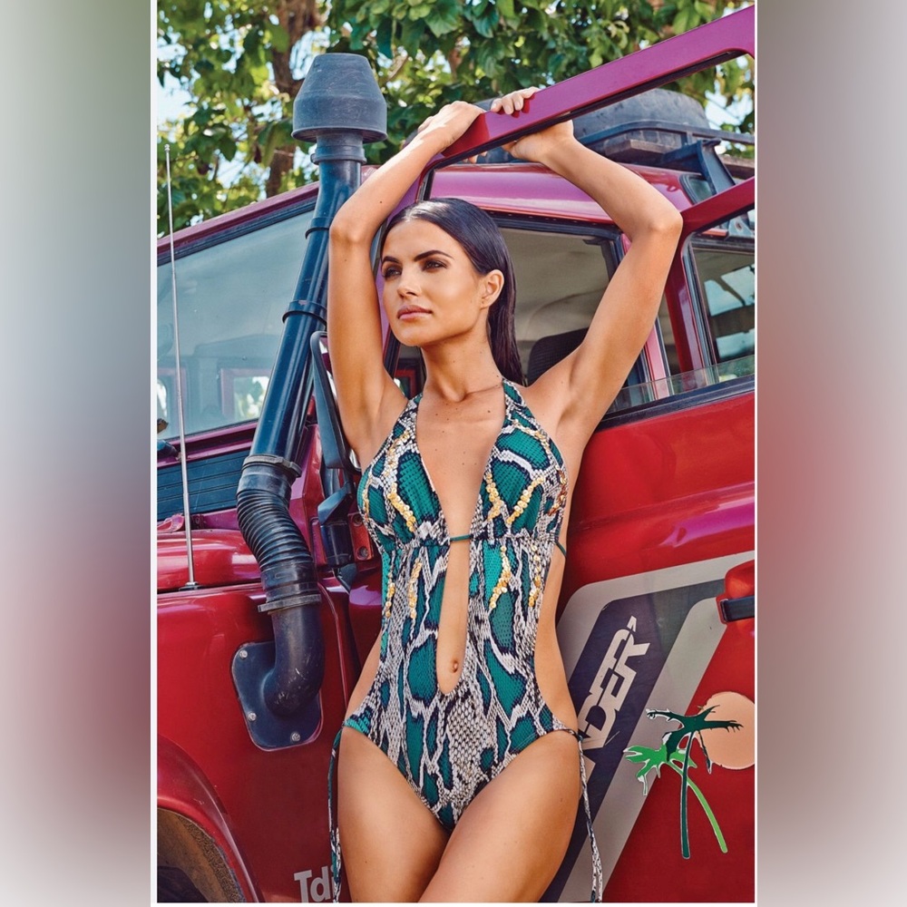 Agua Bendita Teal and Snake Print Bikini